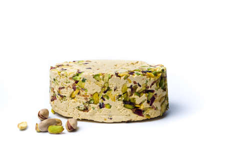 Halva with pistachio isolated on white backgroundの写真素材