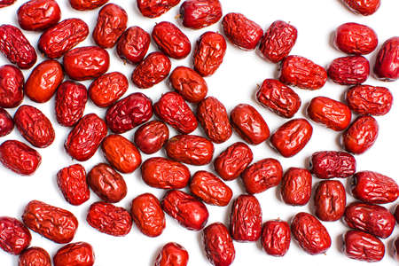 Jujube, Chinese dried red date fruit on white