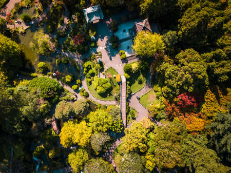 Japanese botanical garden in San Francisco Golden Gate Park aerialのeditorial素材