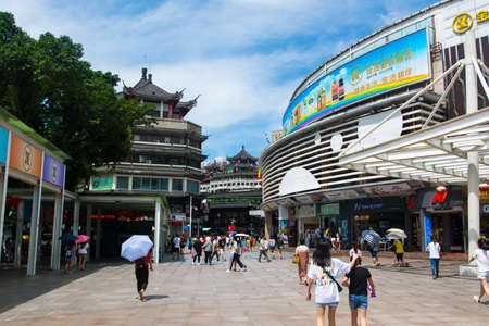 Shenzhen, China - July 16, 2018: Dong Men Pedestrian street in the old Shenzhen city area crowded with people on a sunny dayのeditorial素材