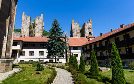 Manasija ancient monastery in Serbia, surrounded by fortress, built in 15th century