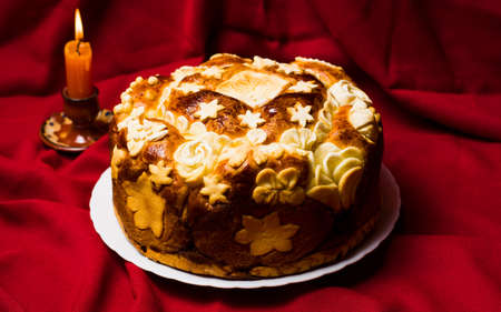 Serbian slava bread baked and decorated in traditional style