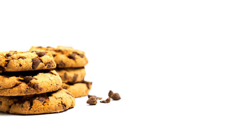 Chocolate chip cookies isolated on white background