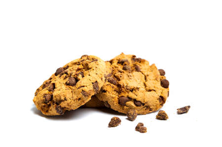 Chocolate chip cookies isolated on white backgroundの写真素材
