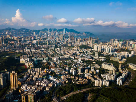 Aerial view of Hong Kong island downtown modern cityscapeのeditorial素材