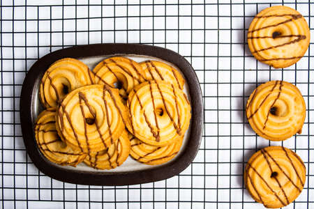 Baked biscuits with cacao topping top viewの写真素材