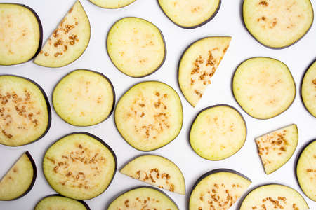 Sliced eggplant on white background top viewの写真素材