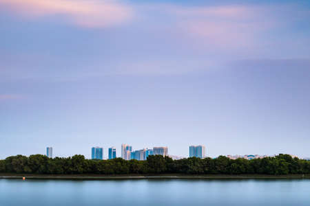 Ras Al Khaimah, United Arab Emirates - October 28, 2018: Ras Al Khaimah creek with calk water at sunset, the heart of northern emirate of the UAEのeditorial素材