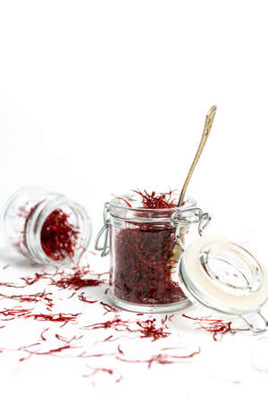 Saffron spice tea crop on white background top viewの写真素材