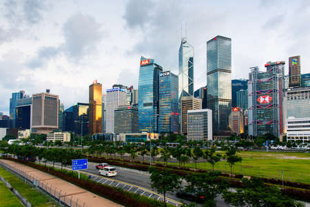 Hong Kong - August 8, 2018: Skyscrapers and modern buildings of Hong Kong island downtown district...