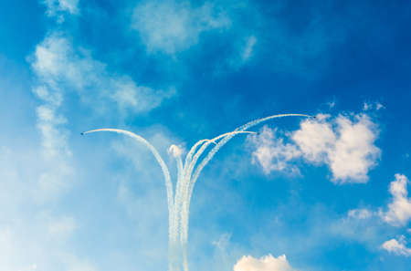 Jet planes making shapes in the sky during a showの写真素材
