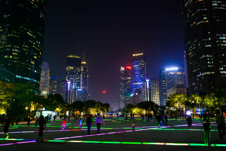 Guangzhou, China - January 3, 2018: Guangzhou Xiancun modern downtown area views of modern skyscrapers and tourists walking byのeditorial素材