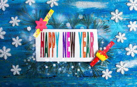 Happy New Year decorated holiday card, winter holiday seasonの写真素材