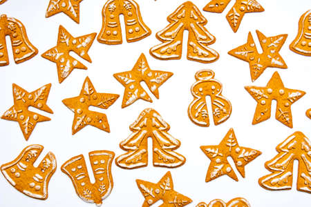 Christmas festive shaped cookies flat lay tabletop