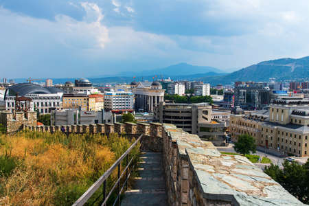 Skopje, Macedonia - August 26, 2017: Skopje cityscape landmark view from the fortress, capital city of Macedoniaのeditorial素材