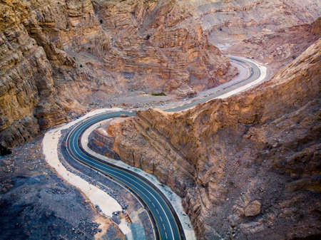 Jebal Jais winding desert mountain road in the United Arab Emiratesの写真素材