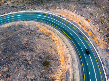 Jebal Jais winding desert mountain road in the United Arab Emirates