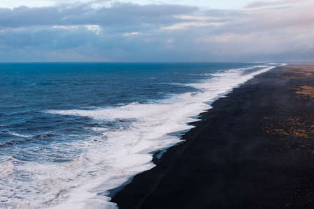 Black sand beach in South Iceland top view