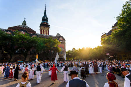 Subotica, Serbia - August 15, 2018: Subotica main square with many locals celebrating new harvest season, Duzijance dayのeditorial素材