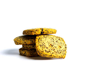 Integral cookies with chia seeds on white backgroundの写真素材