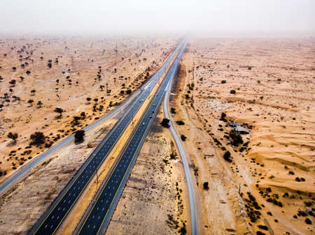Highway road in the desert aerial viewの写真素材