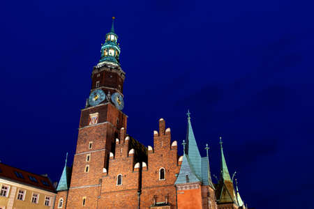 Wroclaw, Poland - December 23, 2018 - Wroclaw old Town hall at the Christmas market main city square...