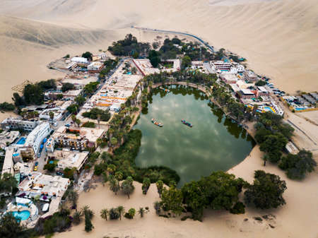 Desert oasis of Huacachina in Peru aerial landscapeの写真素材