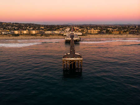 Drone view of Pacific beach and pier in San Diegoの写真素材