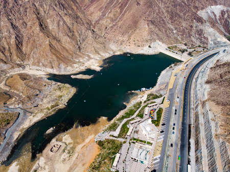 Al Rafisah Dam in Khor Fakkan in the United Arab Emirates aerial viewの写真素材