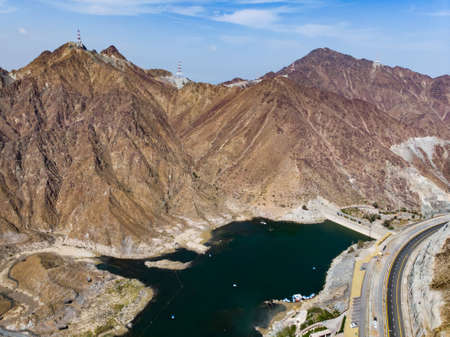 Al Rafisah Dam in Khor Fakkan in the United Arab Emirates aerial viewの写真素材