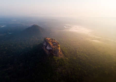 Sunrise over Sigiriya rock fortress in Sri Lanka aerial viewの写真素材