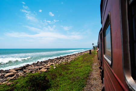 Coastal train scenic view in Sri Lankaの写真素材