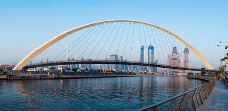 Panoramic view of Dubai from the water canal in the uae