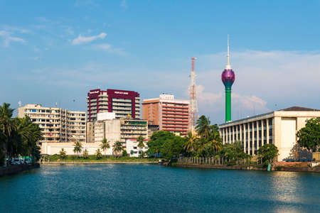 Colombo, Sri Lanka - April 5, 2019: Colombo skyline over Beira lake with modern business and residential buildings in the capital city of Sri Lankaのeditorial素材