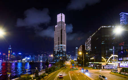 Hong Kong - August 7, 2018: Hong Kong modern skyline and street scene view from the Victoria harbor...