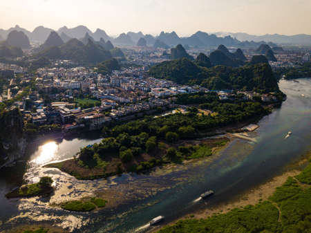Aerial view of Guilin, famous travel city in Guangxi province in Chinaの写真素材