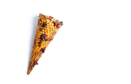 decorated ice cream cone on white backgroundの写真素材
