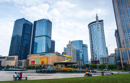 Chengdu, China - July 27, 2019: Tianfu Square in Chengdu, the largest public square in the capital of southwestern China's Sichuan province.のeditorial素材
