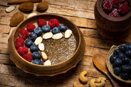 Chia seed healthy porridge with berry fruits for a healthy mealの写真素材