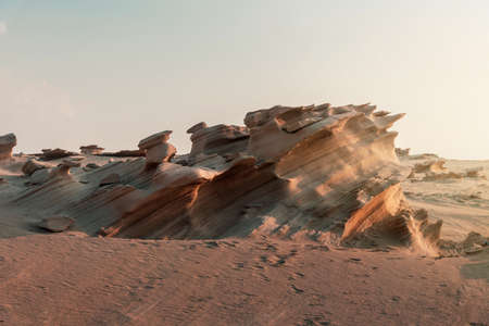 Fossil dunes landscape of formations of wind-swept sand in Abu Dhabi United Arab Emirates