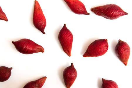 Salak tropical fruit called snake fruit on white background isolated flat layの写真素材