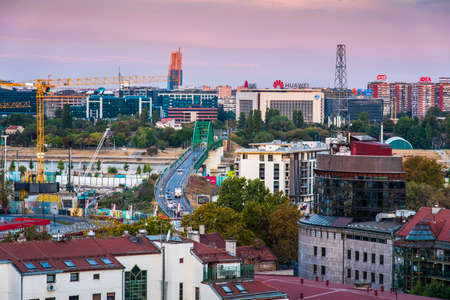 Belgrade, Serbia - September 25, 2020: Old Sava bridge connecting new and old parts of Belgrade separated by a river in the Serbian capital cityのeditorial素材