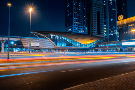 Dubai, United Arab Emirates - March 31, 2021: Dubai metro station at Downtown Dubai across Sheikh...