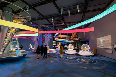 Dubai, United Arab Emirates - February 4, 2020: Interior of Terra Sustainability Pavilion with recycling and sustainability topics at the EXPO 2020 built for Dubai EXPO 2020 scheduled to be held in 2021 in the United Arab Emiratesのeditorial素材