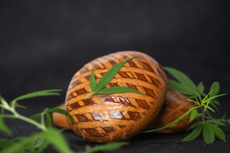 Homemade crunchy gingerbread made with marijuana butter. Golden brown gingerbread decorated with...