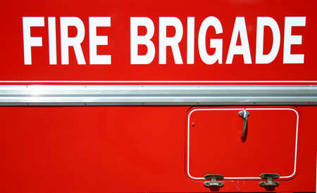 Side view of vintage fire brigade truckの写真素材