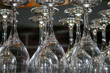 Light reflecting on wine glasses