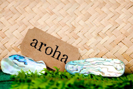 NZ - Kiwi - Maori theme - backgrounds and objects -with Maori word for love and respect (aroha)の写真素材