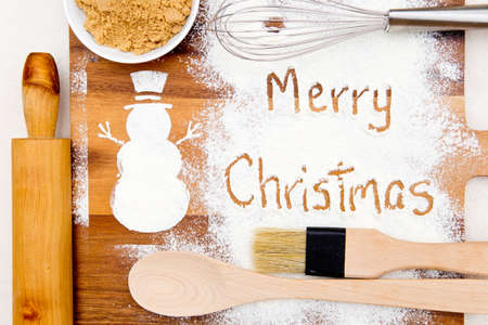 Baking - Merry Christmas - written in flourの写真素材