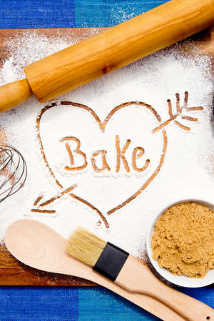 Baking - Bake with Heart - written in flourの写真素材